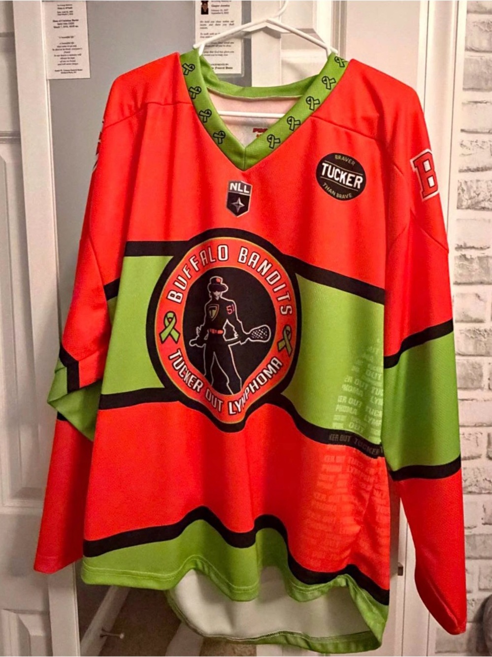 NLL Buffalo Bandits Josh Byrne #22 Tucker Out Lymphoma Jersey Mens 2X